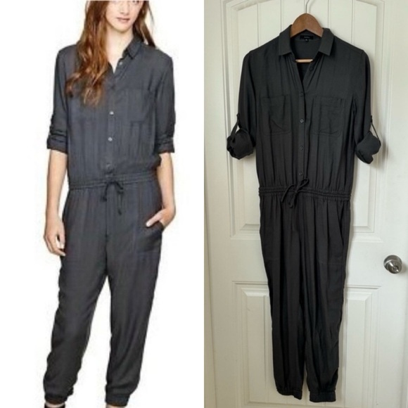 Talula Pants - Talula dark grey long sleeved collared jogger romper. Size XS